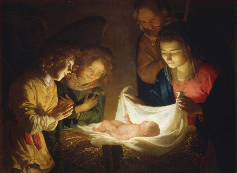Gerard (Gerrit) van Honthorst (1590–1656), Adoration of the Children (1620), Uffizi Gallery, Florence. Italy
