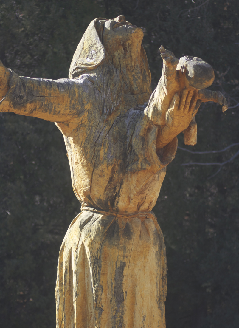 Wood sculpture of Rachel weeping, located at Our Lady of Guadelupe Abbey, Texas