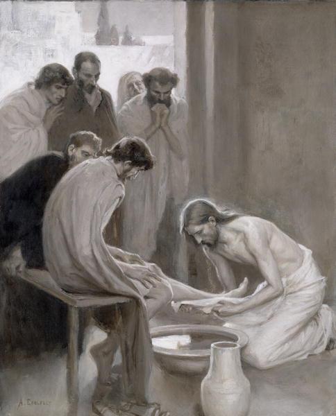 Jesus washing the feet of his disciples by Finnish artist Albert Gustaf Edelfelt