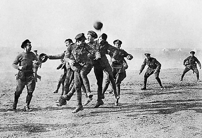 Armistice Day football match at Dale Barracks between german soldiers and Royal Welsh fusiliers to remember the famous Christmas Day truce between germany and Britain   