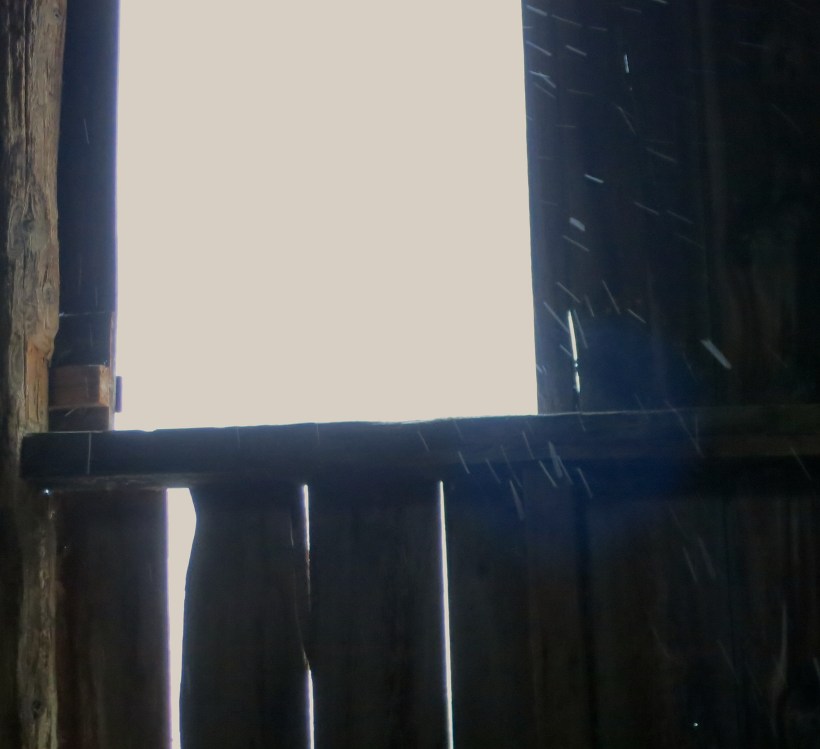 blowing snow in the barn