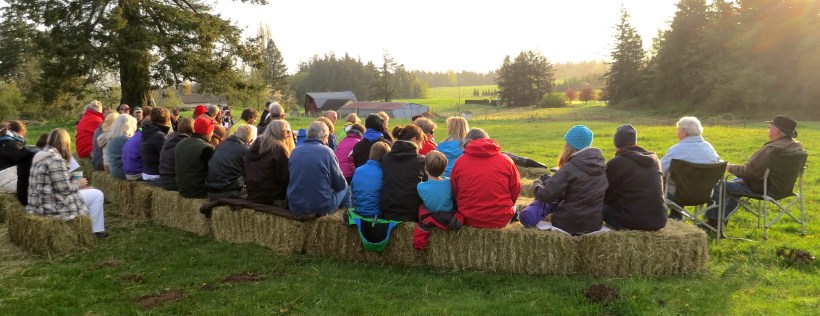 Some of the worshippers at our 2014 Easter Sunrise Service on our farm hilltop